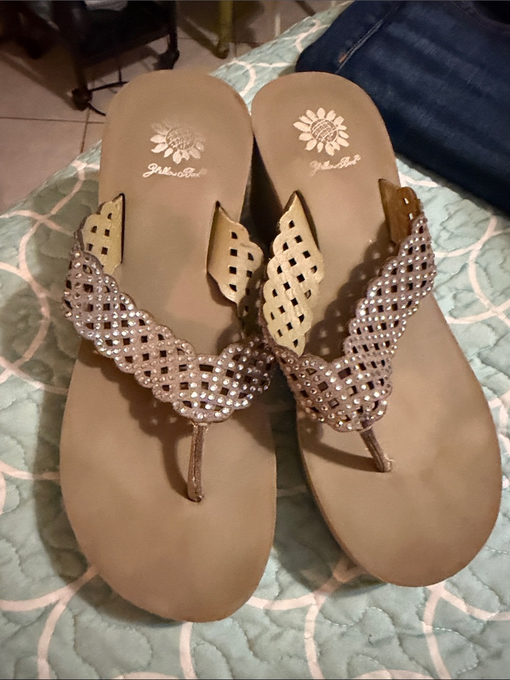 Yellow Box Tan Braided Rhinestone Thong Sandals